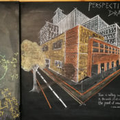 Blackboard drawing at Ringwood Waldorf School - Class 7 - Perspective drawing
