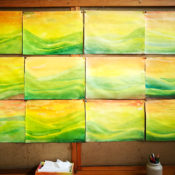 Classroom work at Ringwood Waldorf School - wall of landscape paintings