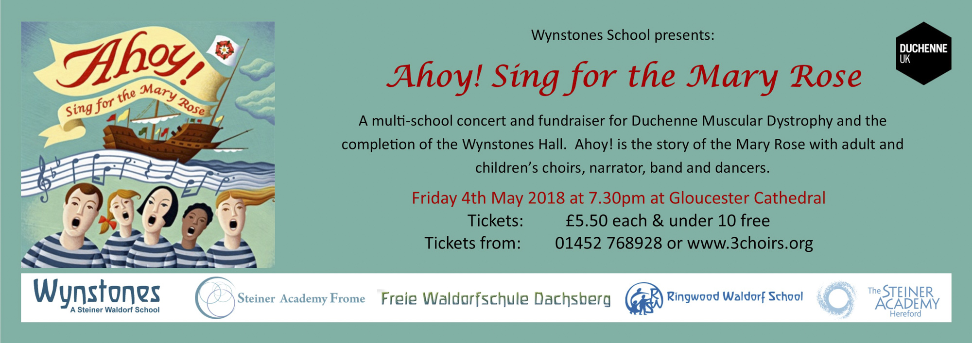 Ahoy! Concert poster Ahoy Concert at Gloucester Cathedral with pupils from Ringwood Waldorf School and Wynstones May 2018