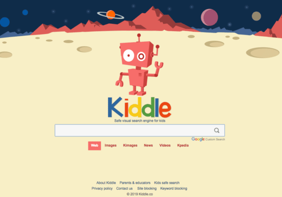 Screenshot of Kiddle browser lhomepage