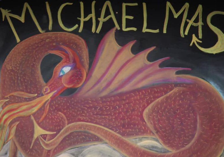 Blackboard art showing Michaelmas dragon